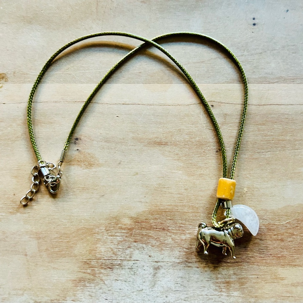 Chic Siver French Bulldog Pendant with White Quartz Necklace